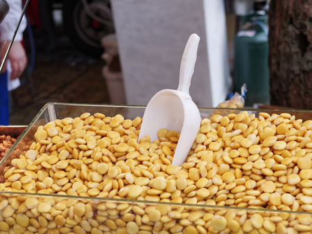 detail of lupin bean at market in italy