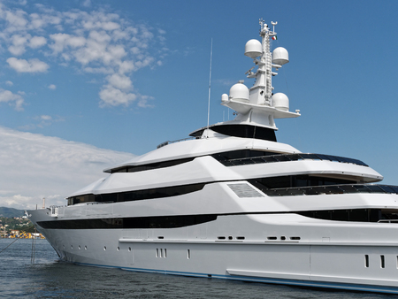luxury yacht in a harbour in italyの写真素材