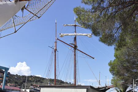 detail of old sailing vessel in le grazie shipyard,italyの写真素材