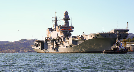 italian aircraft carrier in the gulf of la spezia,italyのeditorial素材