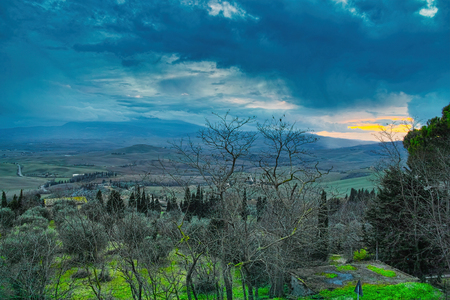 very nice view of tuscany meadow in winter timeの写真素材