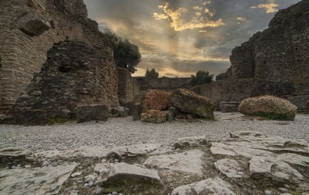 Roman ruins - Grottoes of Catullus near Lake Garda - Sirmione, Italyの写真素材