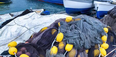 fishing net in the harbour of cetara