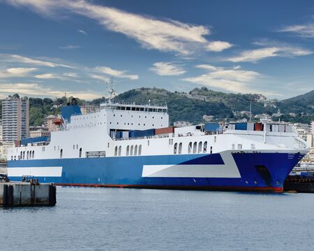 big rorro vessel in genova harbour during loading and unloading operationの写真素材