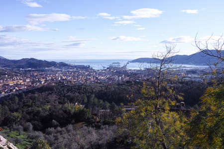 aerial view of la spezia a beautiful town in italyの写真素材