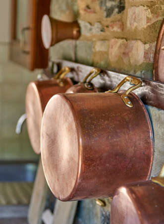 detail pot of copper in a bed and breakfastの写真素材