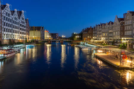 Gdansk, Poland - August 8, 2020: Architecture of the old town in Gdansk, Poland. Gdansk is the historical capital of Polish Pomerania with medieval old town architecture.のeditorial素材