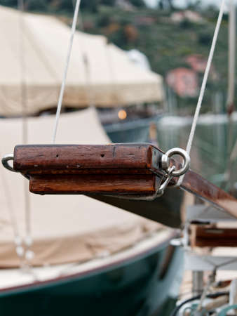 detail of wooden gangway of old sailing boatの写真素材
