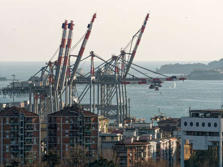 detail of big harbor crane used for loading and discharging containerの写真素材