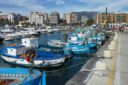 Salerno, Italy-june 17, 2012: Boats in Fishing port in Salerno, Italy.のeditorial素材
