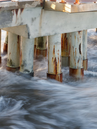 atom under a supension bridge in massa tuscanyの写真素材