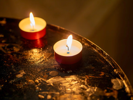 candle in an old churchの写真素材