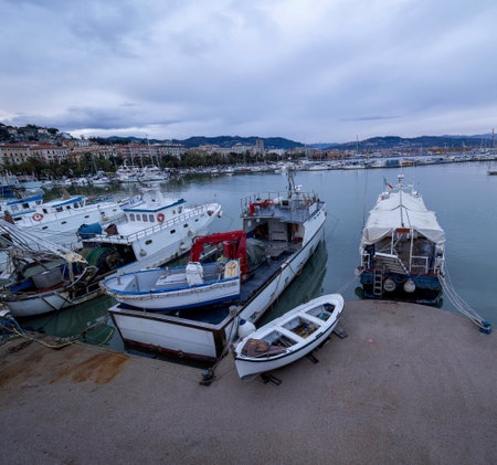 fishing boat moored in the harbor of La Speziaの写真素材