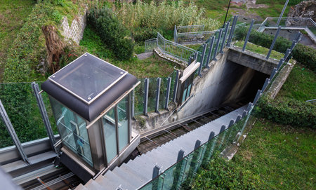 lift inclined in the town of La Speziaの写真素材