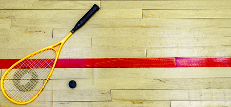 squash rackets on the floorの写真素材