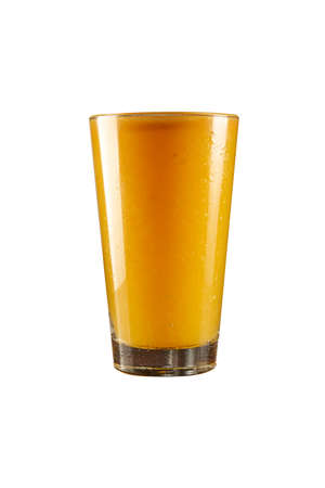 Orange juice Glass, Isolated on White Background With Slice on Top  Side Viewの写真素材