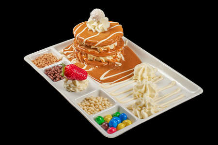 Pancake with Lotus Spread cream M&Ms Strawberryの写真素材