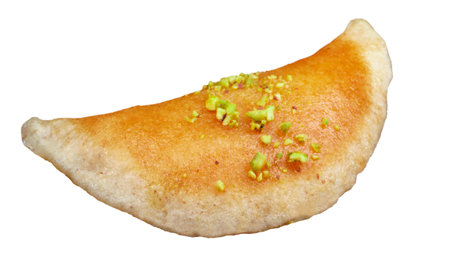 Qatayef, Traditional Arabic Ramadan Sweets on white background isolated.Side viewの写真素材