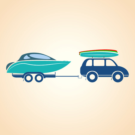 Yacht on a trailer. Surfboard. illustrationのイラスト素材