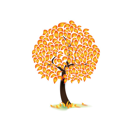 Isolated on white background autumn tree, dense foliage, flat style, vector imageのイラスト素材
