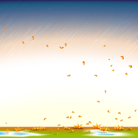 Autumn background, rainy, wind, leaf fall, vector illustrationのイラスト素材