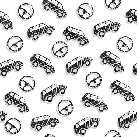Car. Car steering wheel. Black-and-white pattern. Automotive topic. Seamless patterns. Vector illustrationのイラスト素材