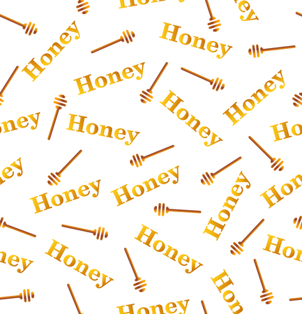 Seamless pattern, honeycomb, white background, honey dipper, vectorのイラスト素材