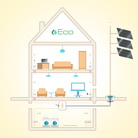 Ecohouse. Alternative energy sources, flat styleの写真素材