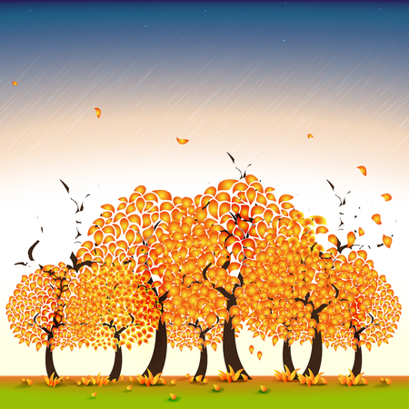 Autumn trees, leaf, wind, illustrationの写真素材