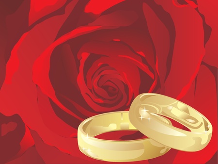  golden wedding rings with roseのイラスト素材