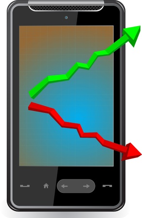 Realistic mobile phone with arrow on screenのイラスト素材