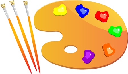 illustration of isolated palette and paintbrush on white のイラスト素材