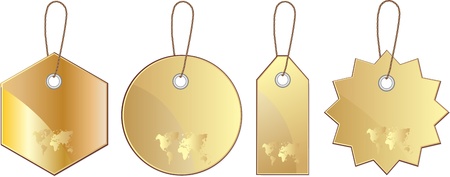 Set of gold price label, tag with world mapのイラスト素材