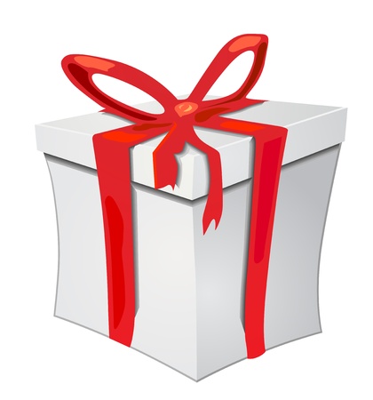 White gift box with red ribbon on white background. のイラスト素材