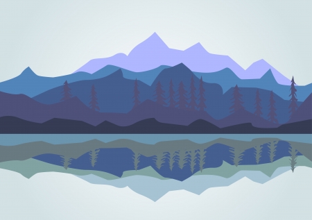 Kind on mountains and lake のイラスト素材