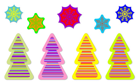 Color christmas tree and snow star sticker のイラスト素材