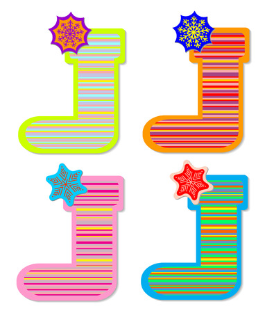 Color christmas sock with snowflakes for Santa gifts on white holidays symbol のイラスト素材