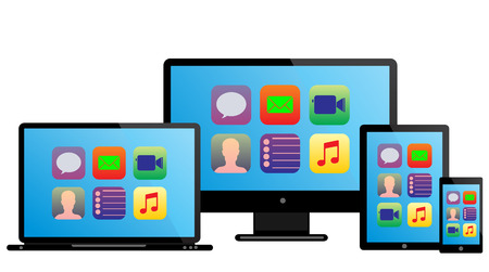 laptop monitor tablet mobile with icon