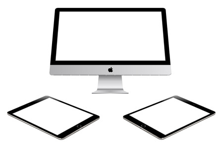 Apple imac and ipad air 2 on white backgroundのeditorial素材