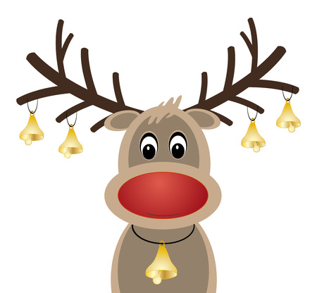 Rudolph the red nose reindeer and Christmas bellsのイラスト素材
