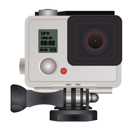 Action camera in waterproof box. Equipment for filming extreme sportsのイラスト素材