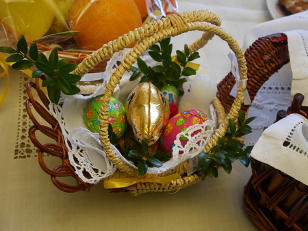 Easter basket with foodの写真素材