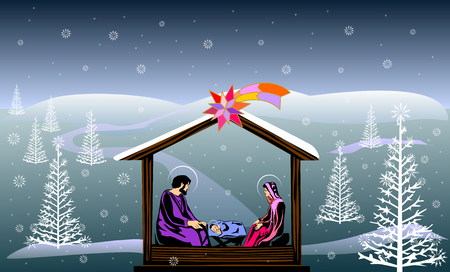 Nativity scene colored illustration.のイラスト素材