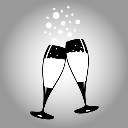 two glasses of champagne black and white icon vector 10のイラスト素材