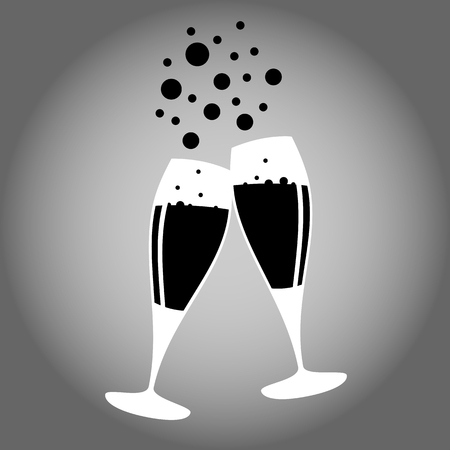 two glasses of champagne black and white icon vector 10のイラスト素材