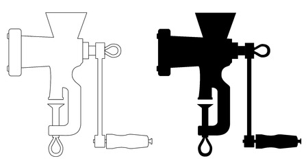 Hand powered mincer icon kitchen hand meat grinder monochrome mincing machine.のイラスト素材
