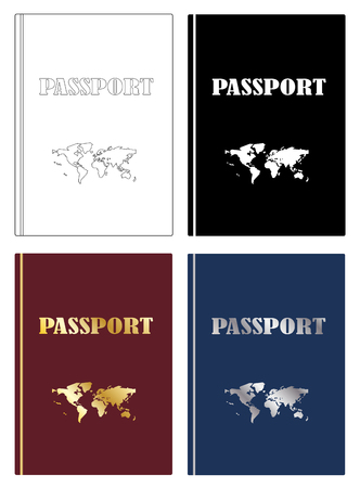 Passports with world map icon set vector eps 10のイラスト素材