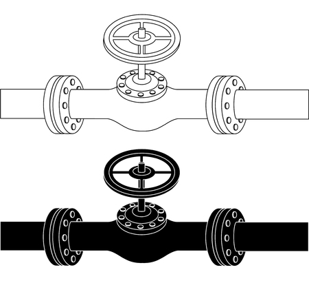 Pipe with valve drawing black and white vectorのイラスト素材