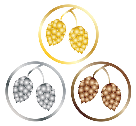Gold, silver and bronze hop plant, set icon vector.のイラスト素材