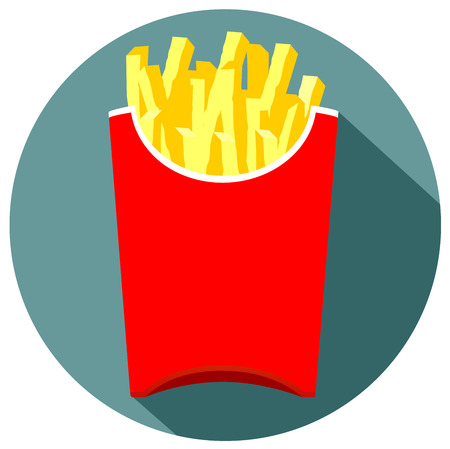 French fries in a red box flat design icon vector eps 10のイラスト素材